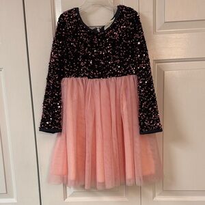 Marie Nicole Pink and Navy Sequin Kids Formal Dress